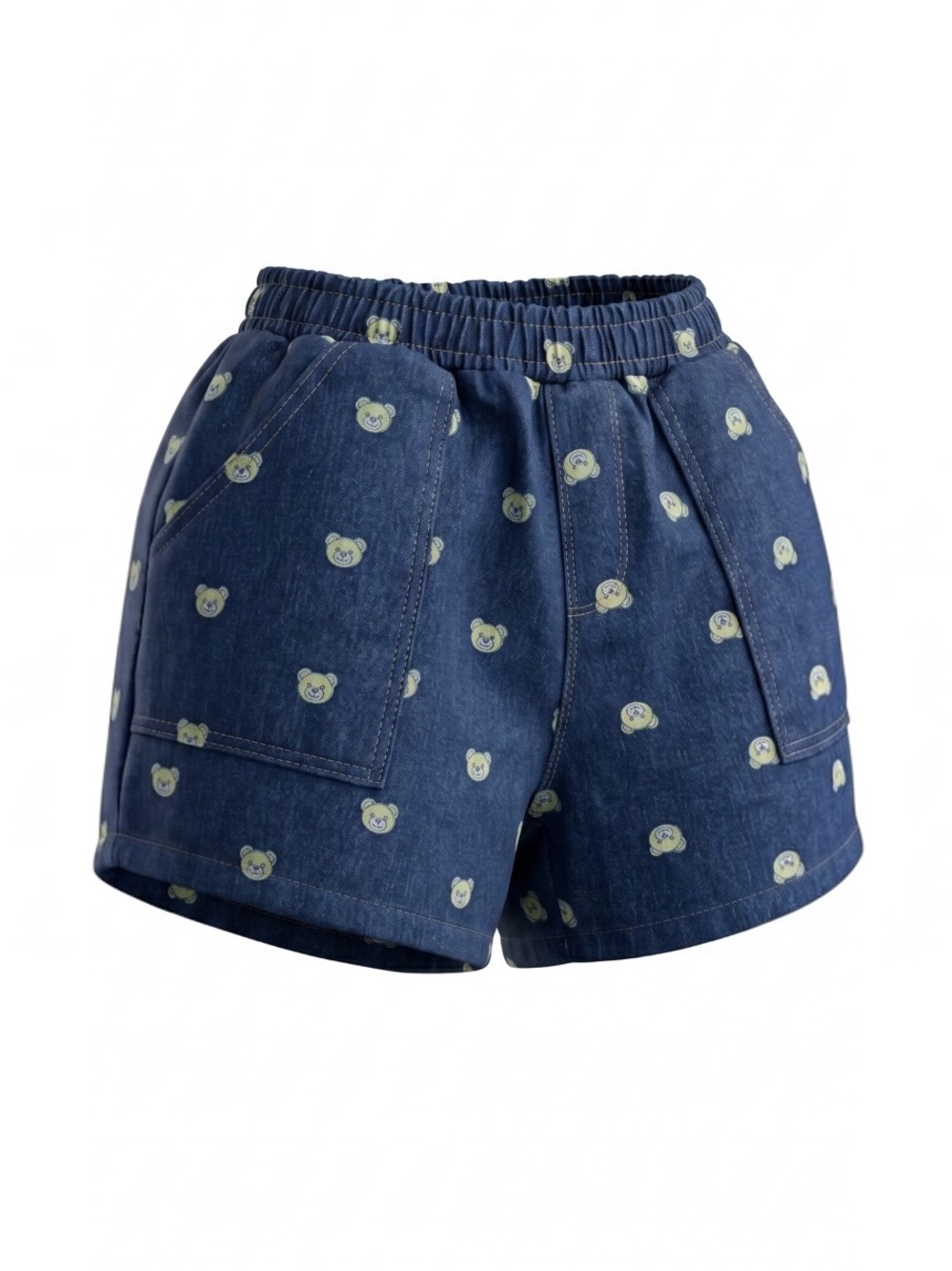 Retro Teddy Bear Denim Jean Shorts Womens Small Blue High Waist Stretch Cute